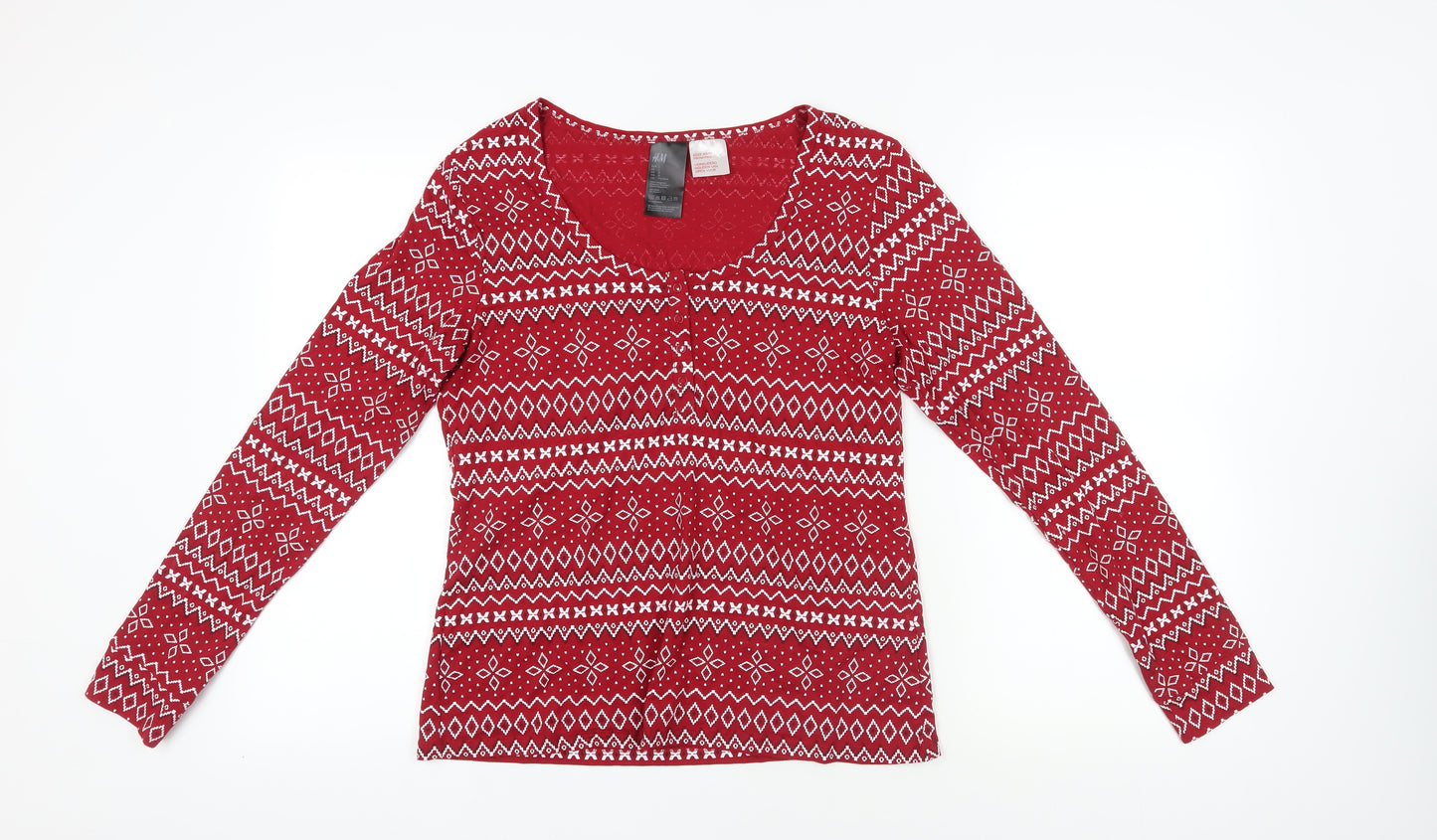 H&M Red Fair Isle Long Sleeve Jersey Top, L