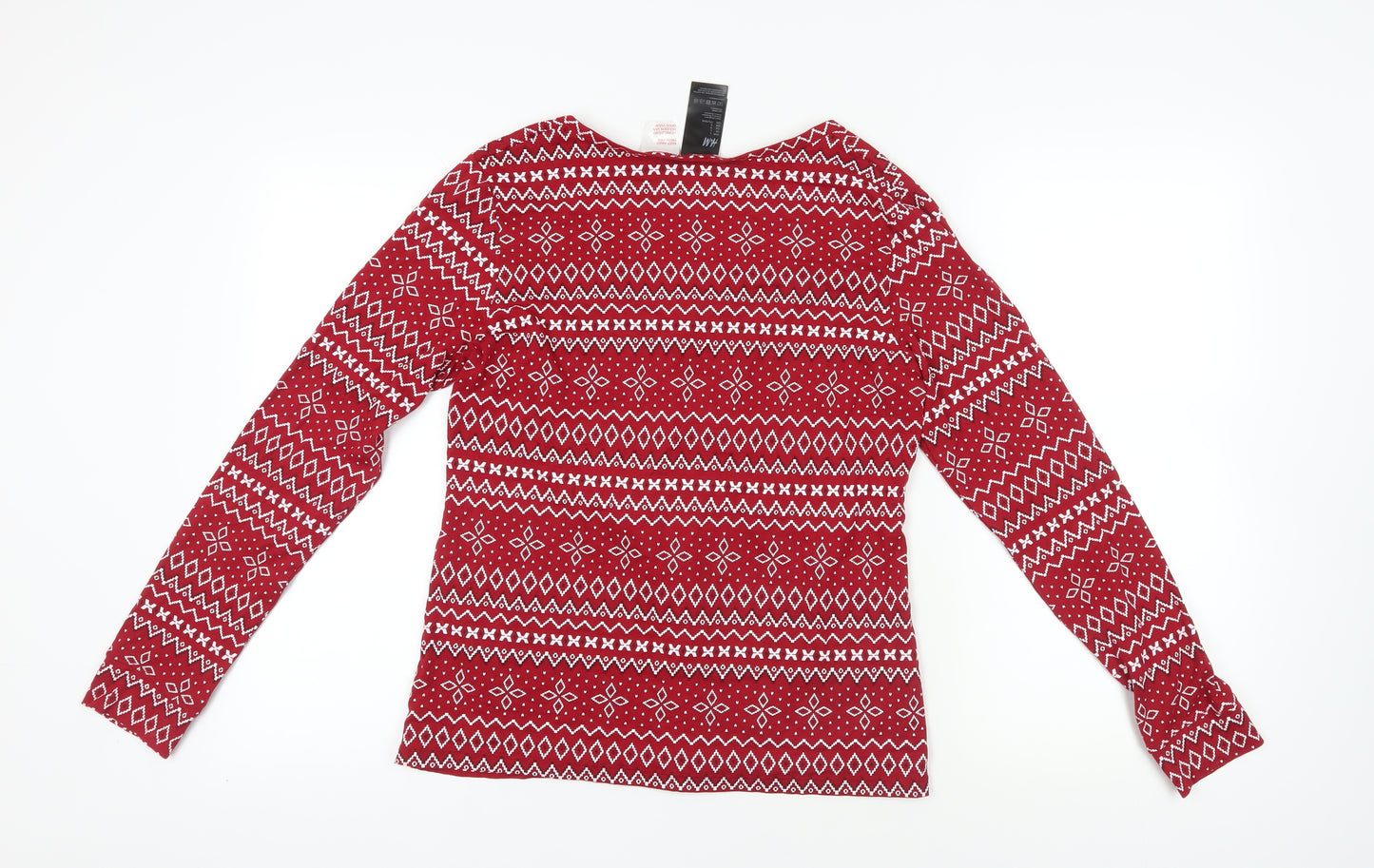 H&M Red Fair Isle Long Sleeve Jersey Top, L