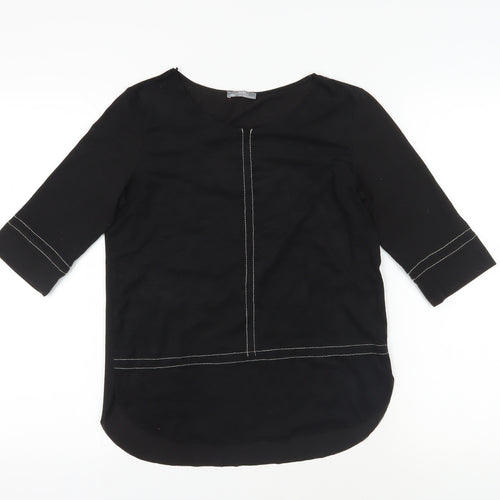 Zara Black 3/4 Sleeve Crew Neck Blouse, Size 2XS