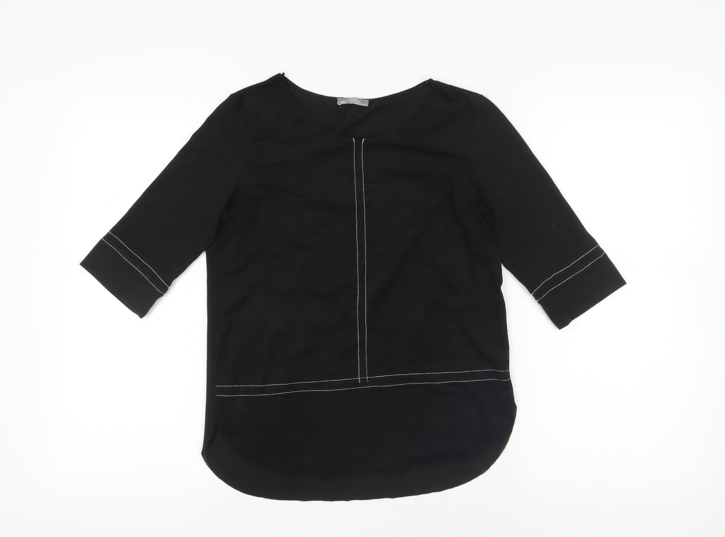 Zara Black 3/4 Sleeve Crew Neck Blouse, Size 2XS