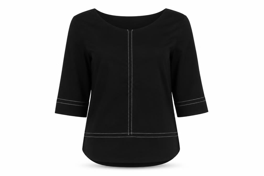 Front view of Zara Black 3/4 Sleeve Crew Neck Blouse, Size 2XS