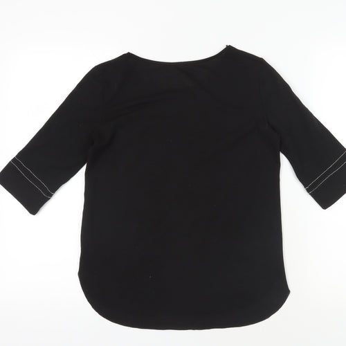 Zara Black 3/4 Sleeve Crew Neck Blouse, Size 2XS