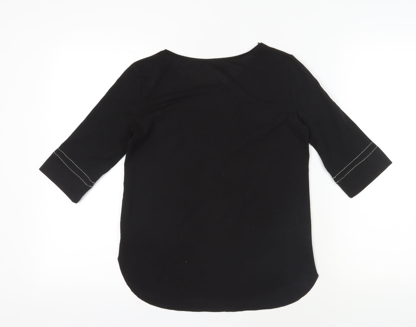 Zara Black 3/4 Sleeve Crew Neck Blouse, Size 2XS