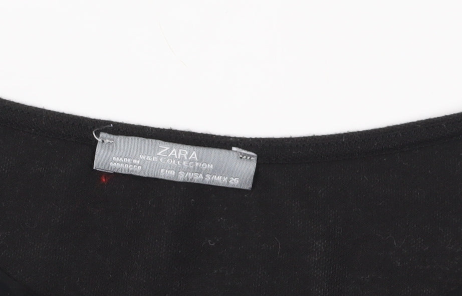 Zara Black 3/4 Sleeve Crew Neck Blouse, Size 2XS