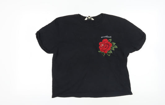 Miss Selfridge Black Embroidered T-Shirt, L, Casual