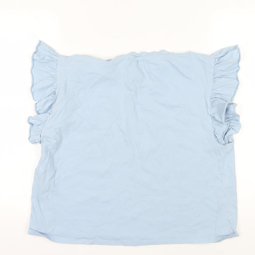 Zara Blue Cotton Sleeveless Ruffle T-Shirt L
