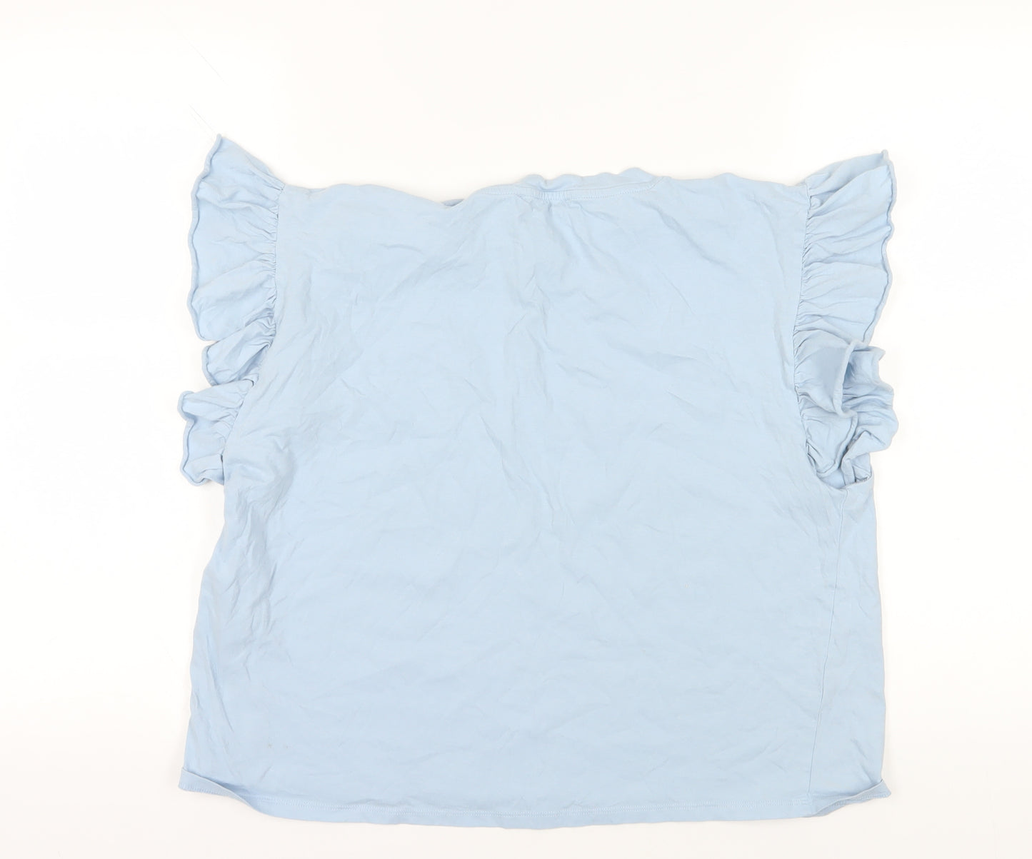 Zara Blue Cotton Sleeveless Ruffle T-Shirt L