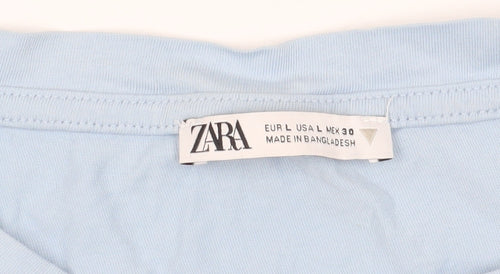 Zara Blue Cotton Sleeveless Ruffle T-Shirt L