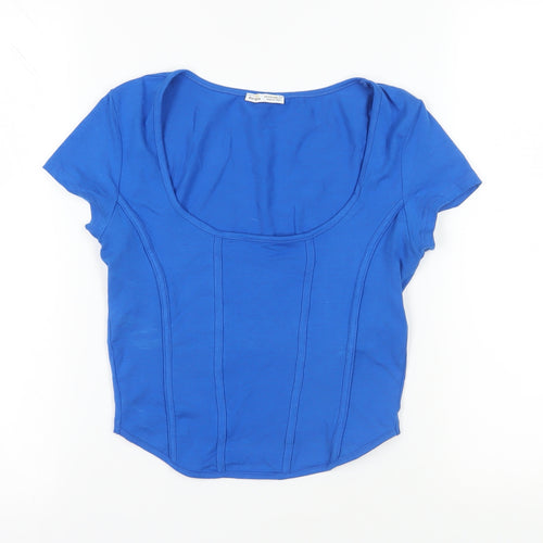 Bershka Blue Short Sleeve Cropped Top - Size M