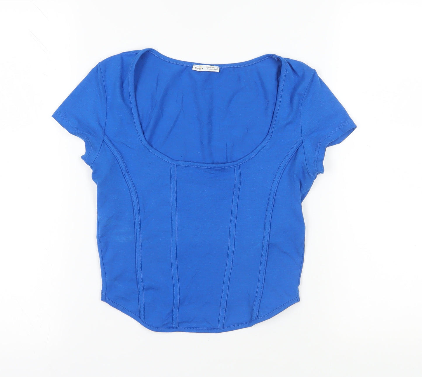 Bershka Blue Short Sleeve Cropped Top - Size M