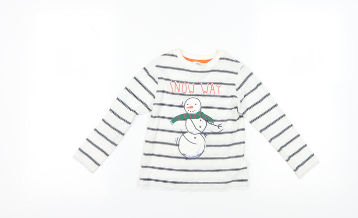 Marks and Spencer Girls White Striped Snowman T-Shirt 4-5Y