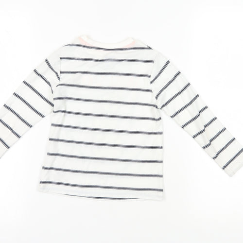 Marks and Spencer Girls White Striped Snowman T-Shirt 4-5Y