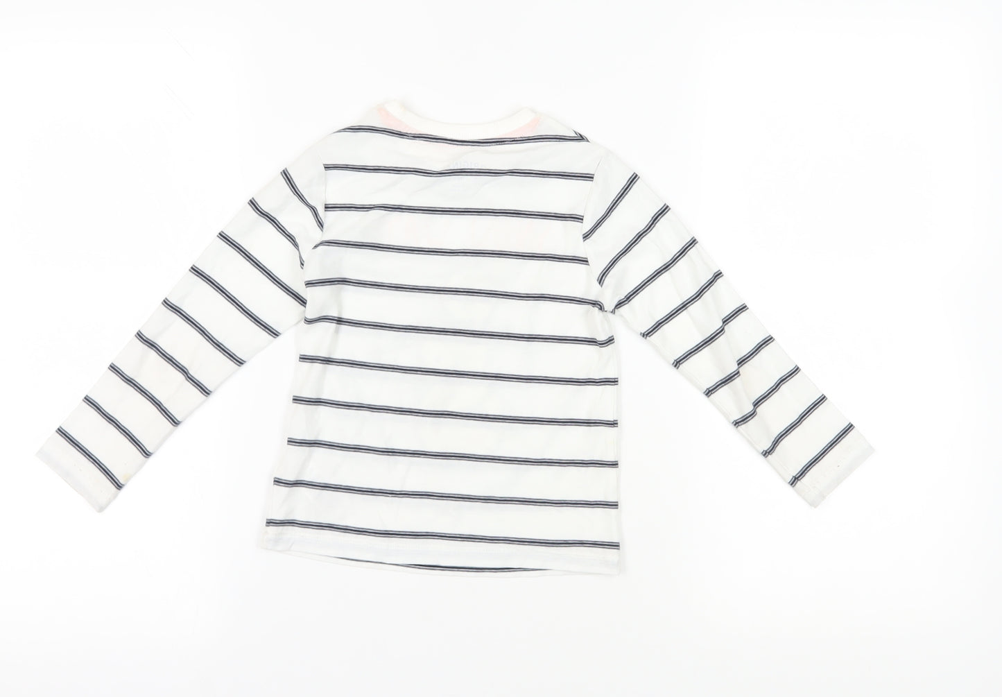 Marks and Spencer Girls White Striped Snowman T-Shirt 4-5Y