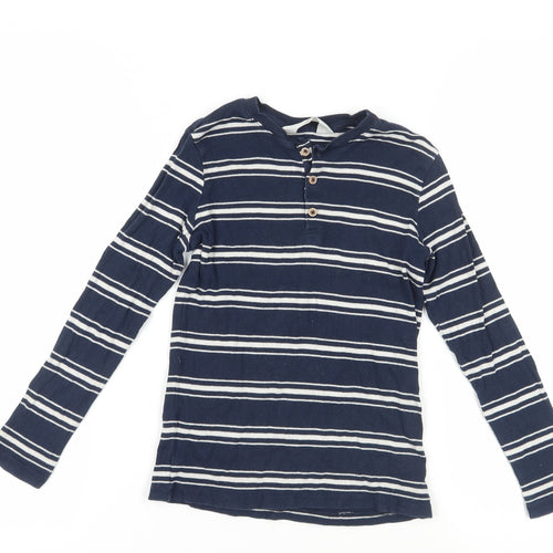 H&M Blue Striped Henley T-Shirt, 9-10Y, Cotton Knit