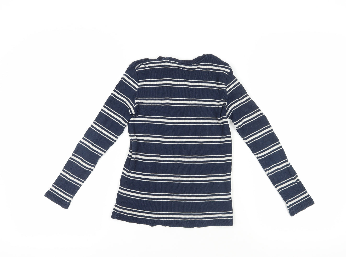 H&M Blue Striped Henley T-Shirt, 9-10Y, Cotton Knit