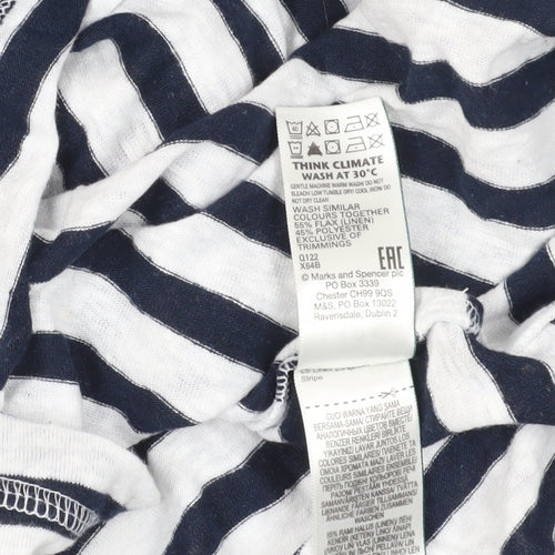 Marks and Spencer White Striped V-Neck T-Shirt