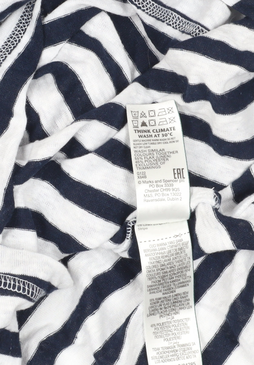 Marks and Spencer White Striped V-Neck T-Shirt