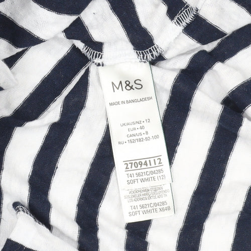 Marks and Spencer White Striped V-Neck T-Shirt