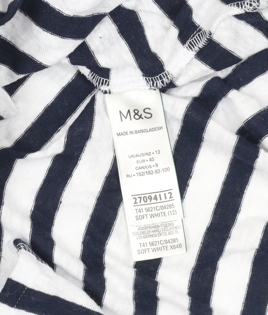 Marks and Spencer White Striped V-Neck T-Shirt