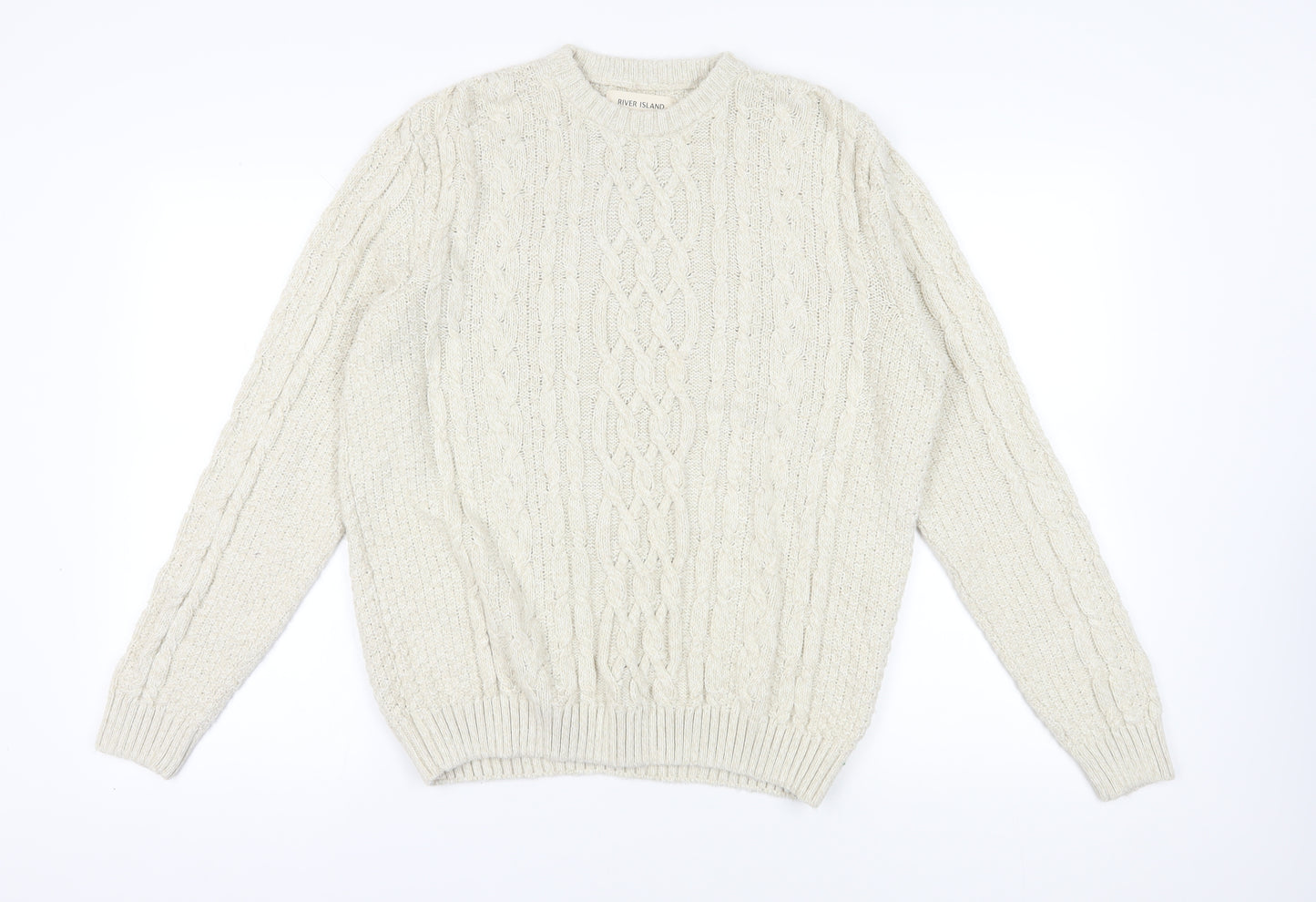 River Island Ivory Cable-Knit Jumper M Men Pullover