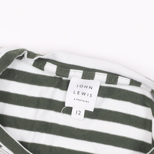 John Lewis Green Striped T-Shirt, Size 12, Long Sleeve
