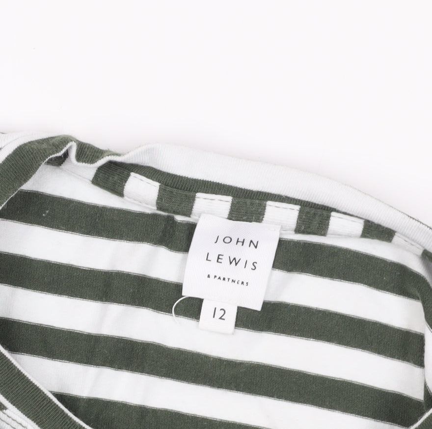 John Lewis Green Striped T-Shirt, Size 12, Long Sleeve