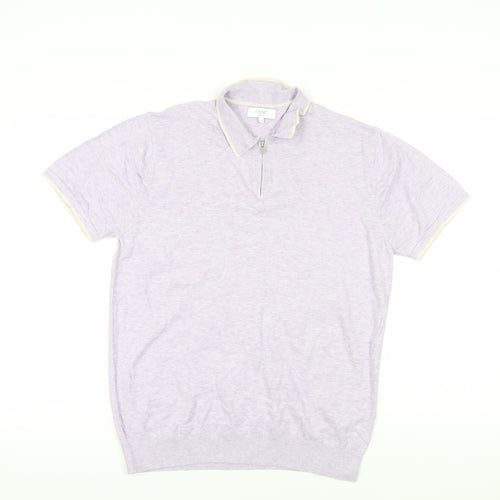 Next Purple 1/4 Zip Polo Shirt, Size L, Men's Casual Tee