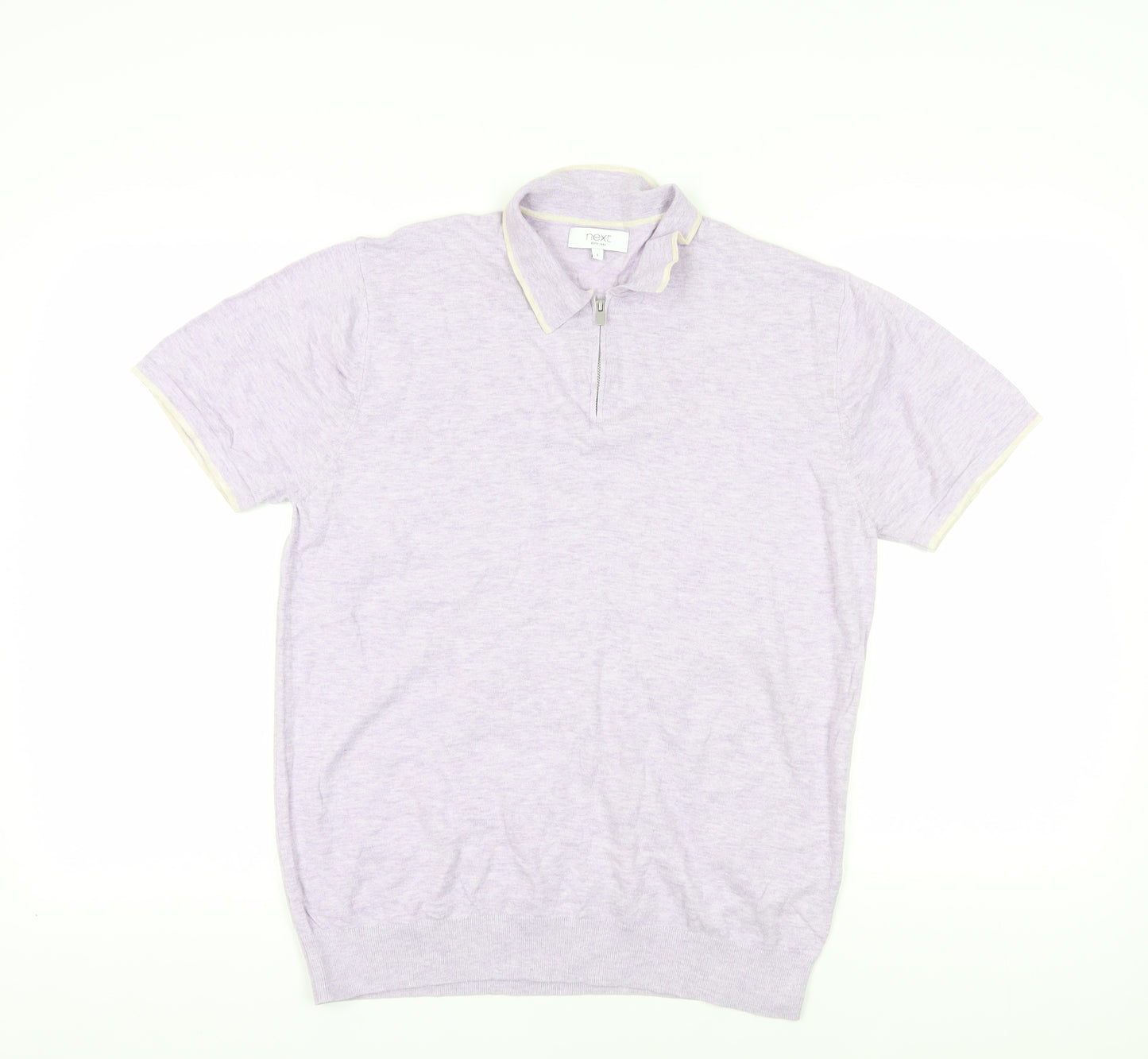 Next Purple 1/4 Zip Polo Shirt, Size L, Men's Casual Tee