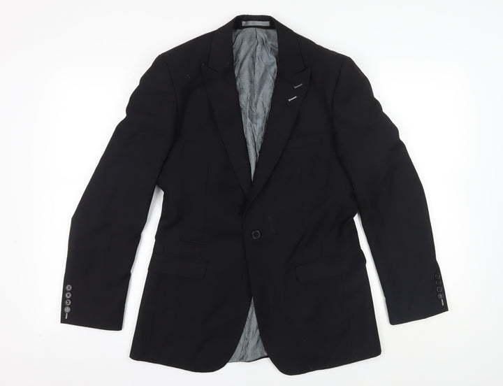 Men's Black Wool Blazer, Size M, Regular Fit