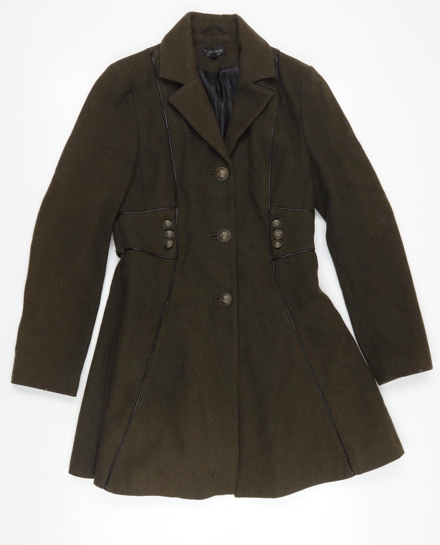 Topshop Brown Wool Blend Mid-Length Pea Coat Size 10