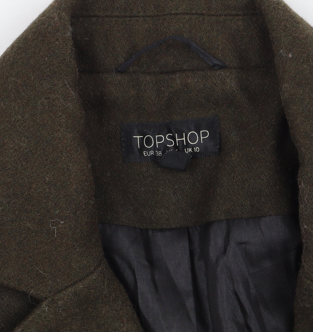 Topshop Brown Wool Blend Mid-Length Pea Coat Size 10