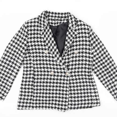 Boohoo Black White Houndstooth Blazer, Size 8, Classic Style