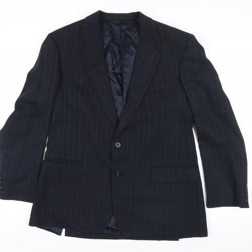 St Michael Navy Striped Wool Suit Jacket, Medium