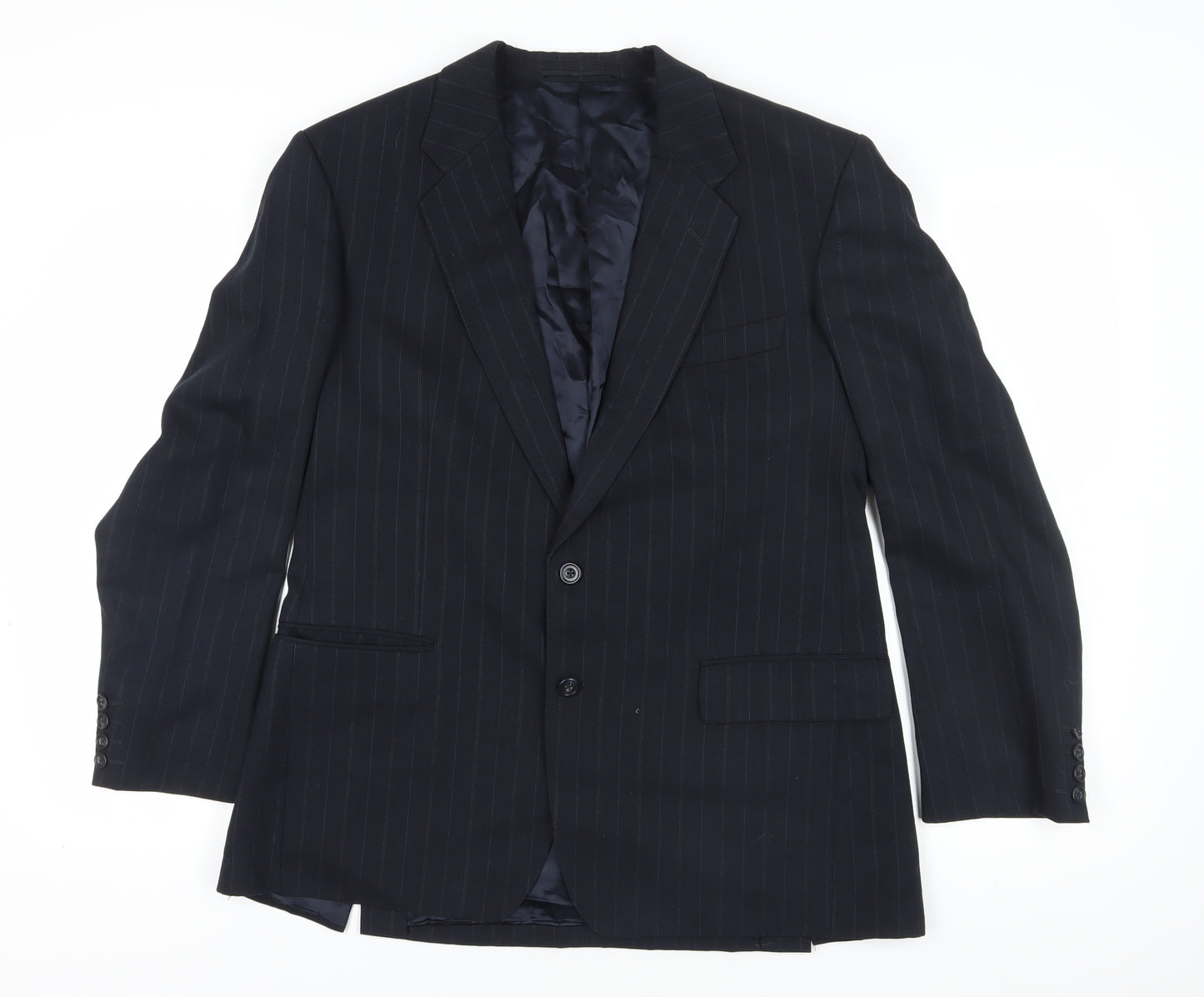 St Michael Navy Striped Wool Suit Jacket, Medium