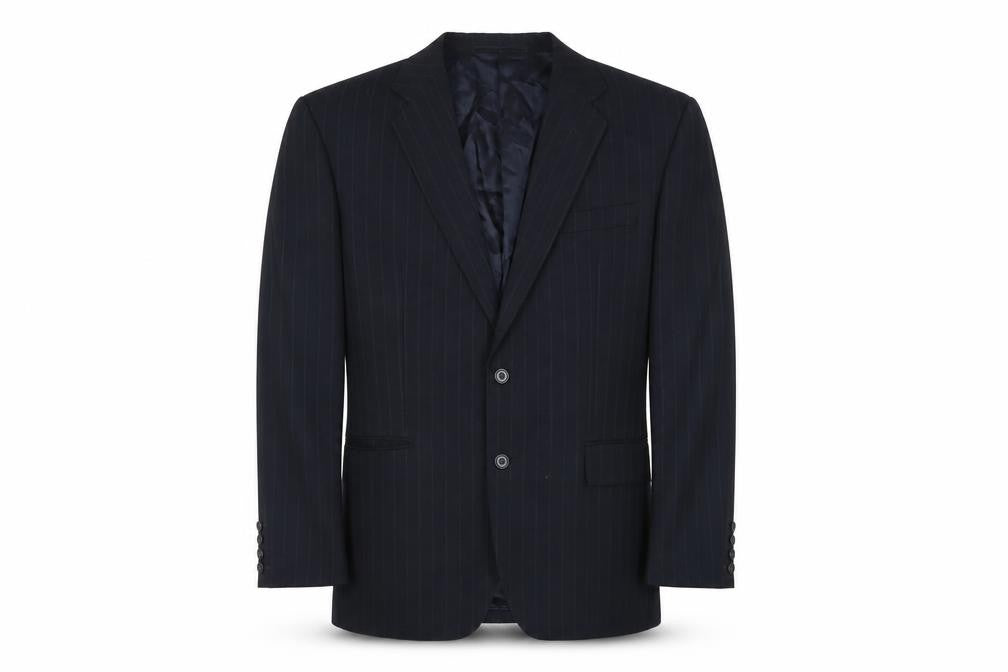 Front view of St Michael Navy Striped Wool Suit Jacket, Medium