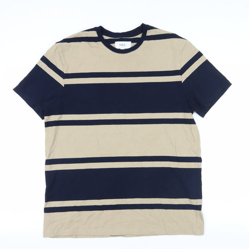 M&S Beige & Black Striped Crew Neck T-Shirt XL