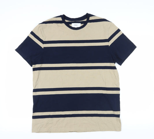 M&S Beige & Black Striped Crew Neck T-Shirt XL