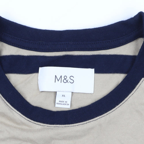 M&S Beige & Black Striped Crew Neck T-Shirt XL