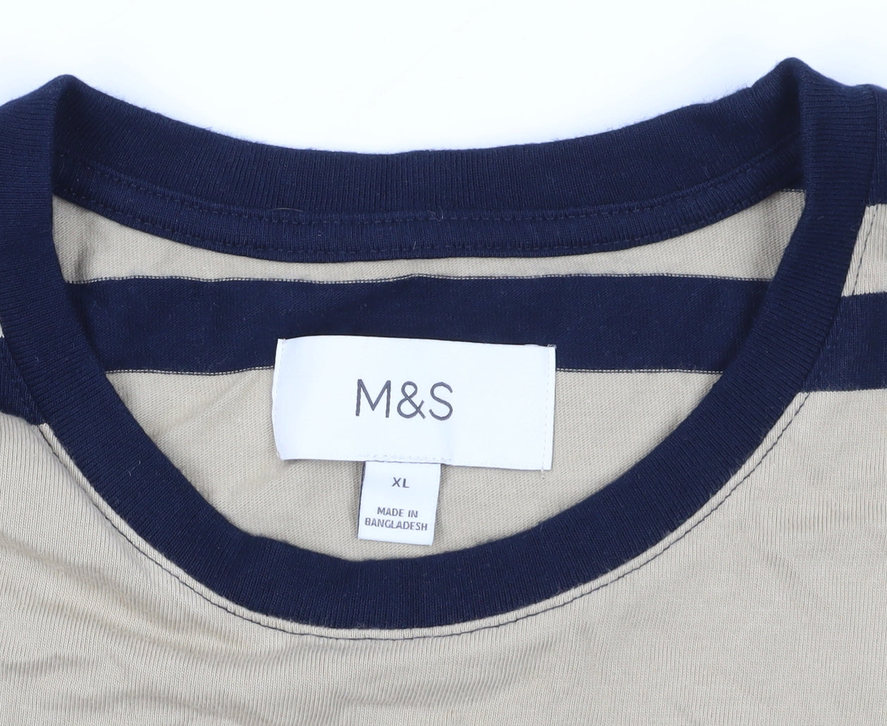 M&S Beige & Black Striped Crew Neck T-Shirt XL