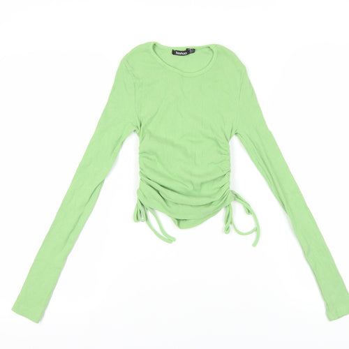 Boohoo Green Ribbed Cropped Blouse, Size 6
