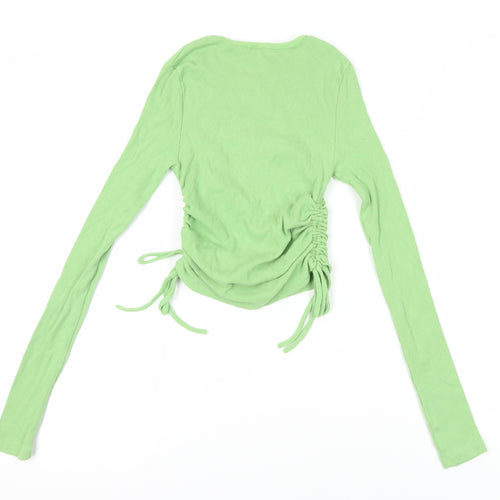 Boohoo Green Ribbed Cropped Blouse, Size 6