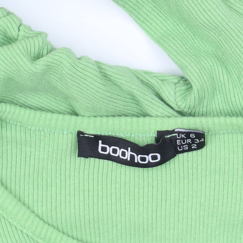 Boohoo Green Ribbed Cropped Blouse, Size 6