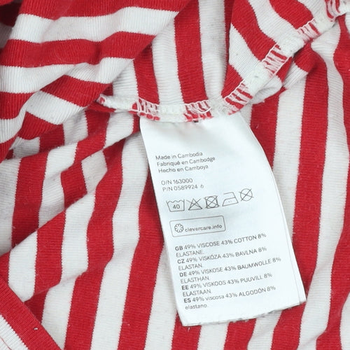 H&M Red Striped Ringer T-Shirt, Size 12, Stretch