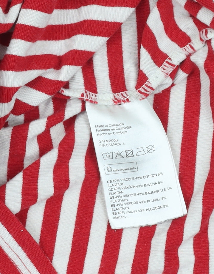 H&M Red Striped Ringer T-Shirt, Size 12, Stretch