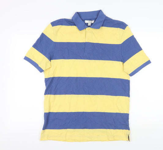 Marks and Spencer Striped Polo Shirt Blue Yellow M