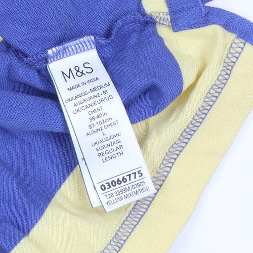 Marks and Spencer Striped Polo Shirt Blue Yellow M