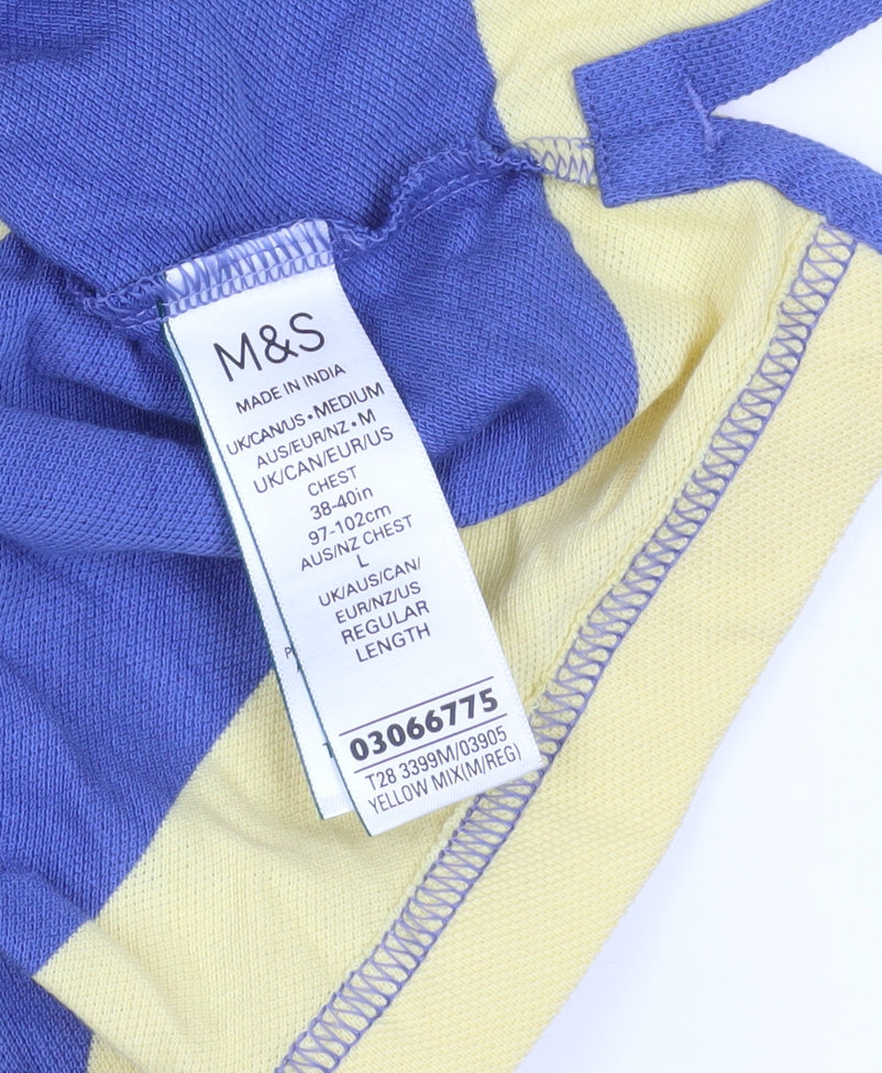 Marks and Spencer Striped Polo Shirt Blue Yellow M