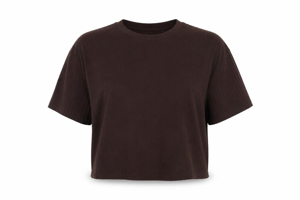 Front view of H&M Brown Basic T-Shirt, size L, Viscose Blend