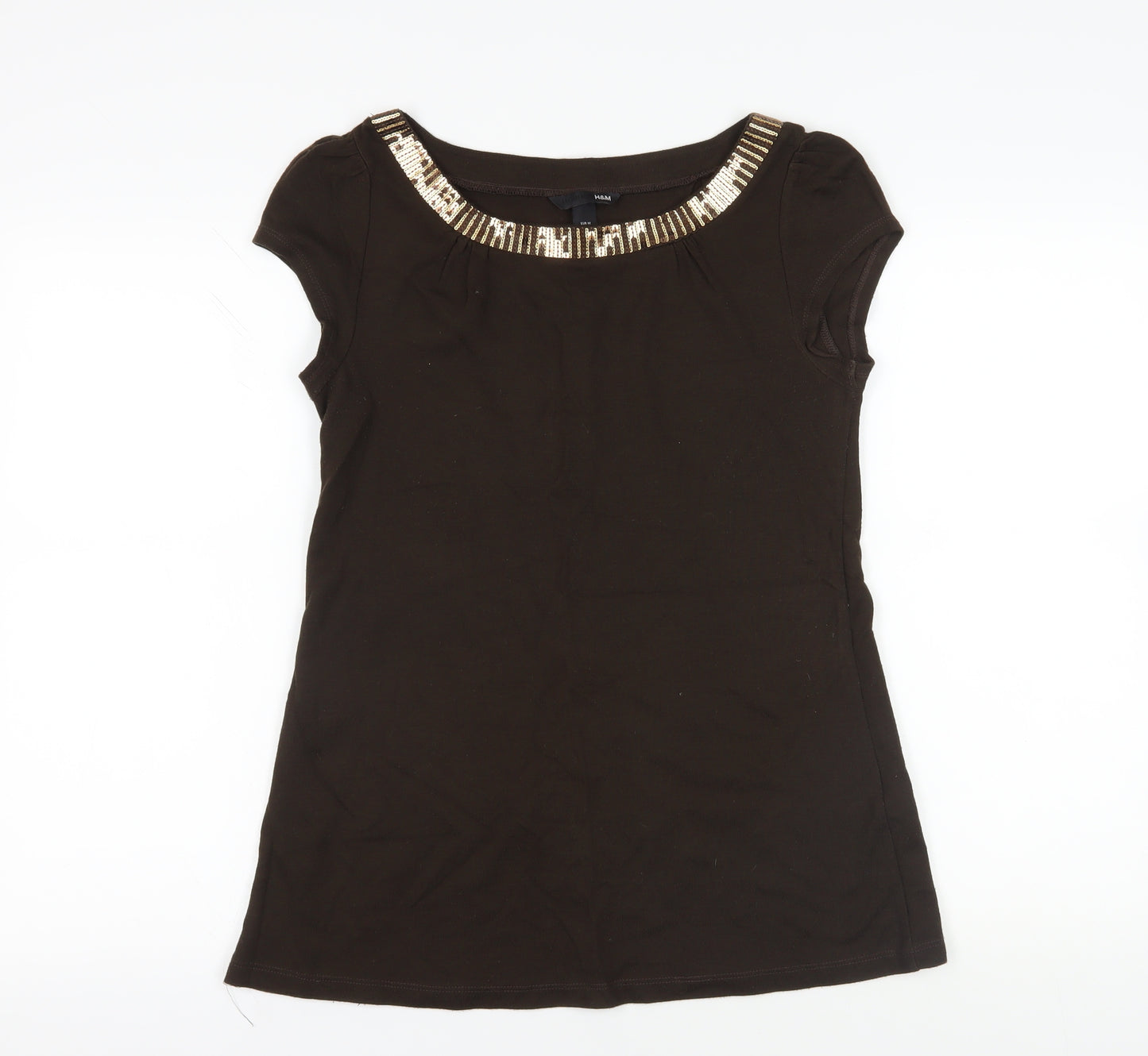 H&M Brown Sequin Accent Top, Size 12, Casual Wear