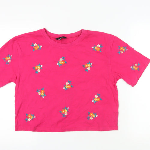 New Look Pink Embroidered Floral T-Shirt, Size 14